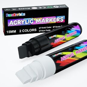 FansArriche Acrylic Paint Markers, 15mm Jumbo Felt Tip, 18 Colored Waterproof and Permanent Paint Pens for Tagging, Signs, Calligraphy, and Outdoor Paintings