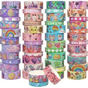 WAPETASHI 50 Rolls Washi Tape Set, Silver Cute Washi Tape for Scrapbooking, Bullet Journal, Planner, Gift, Rainbow Masking Decorative Tape for Kids in Kuwait