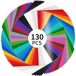 Lya Vinyl Permanent Vinyl for Cricut - 130 Pack 12 "x12 Self Adhesive Vinyl Sheets，120 Vinyl Sheets & 10 Transfer Tape Sheets for Cutting Machines and Decor Sticker