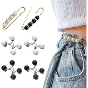 6 Pcs Pant Waist Tightener Reusable Waist Button Tightener Adjuster Jean Clips Pin Pearl Waist Brooch for Loose Jeans Clothing Dresses Women Instant Fit Button No Sewing Decoration Accessories in Kuwait
