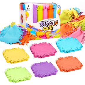 كوليتس باي ماش طقم لحاف بتصميم عقدة - طقم بطانية صوف بدون خياطة للاطفال من سن 4 الى 16 سنة، مجموعة الحرف اليدوية، بطانية ذاتية الصنع 54 انش × 42 انش، 48 قطعة ملونة فائقة النعومة in Kuwait