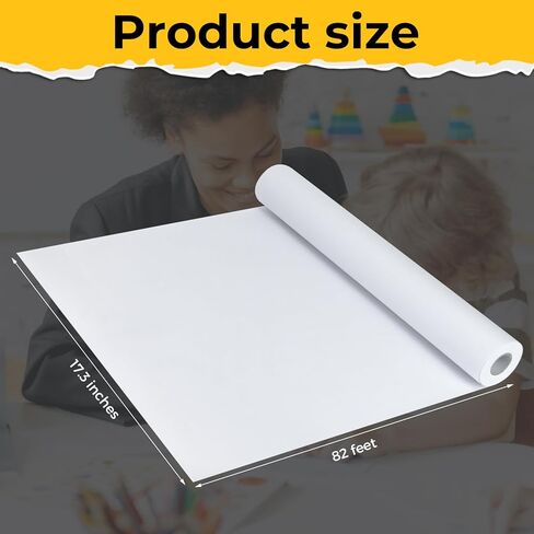 DLOnline 17.3 Inch x 82 Feet(44cm x 25m) White Drawing Paper Roll Painting Paper, Art Easel Paper Roll Replacement, for Bulletin, Wall Art, Painting, Watercolors, Pencils, Chalk, Gift Wrap in Kuwait