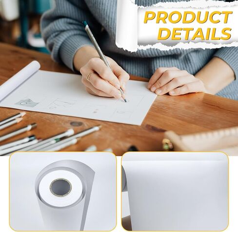 DLOnline 17.3 Inch x 82 Feet(44cm x 25m) White Drawing Paper Roll Painting Paper, Art Easel Paper Roll Replacement, for Bulletin, Wall Art, Painting, Watercolors, Pencils, Chalk, Gift Wrap in Kuwait