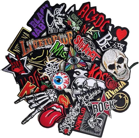 فيسكال رقع كي على موسيقى الروك للملابس 30 قطعة ثقيلة ميتا باند جمجمة زينة مخيطة على شارة التطريز ملصقات هيبي بانك للملابس in Kuwait