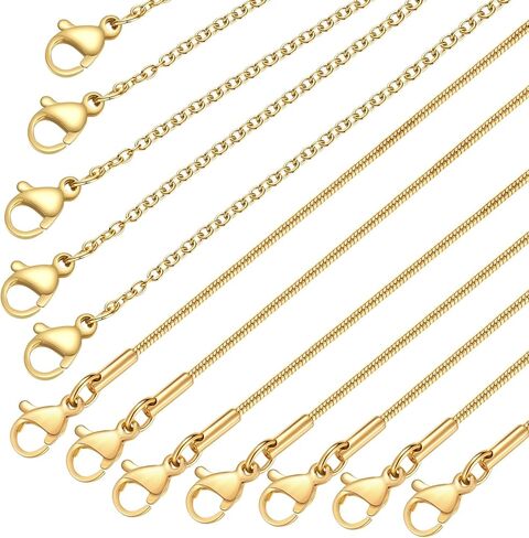 14Pcs Stainless Steel Chain for Jewelry Making LUCKYPADS Gold Snake Chains and Cable Blank Necklace Chains Multipack for Necklace Making 18 Inches in Kuwait