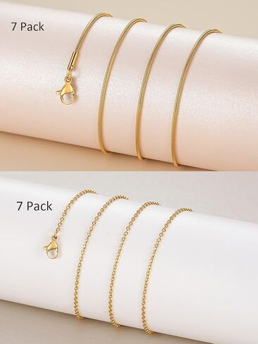 14Pcs Stainless Steel Chain for Jewelry Making LUCKYPADS Gold Snake Chains and Cable Blank Necklace Chains Multipack for Necklace Making 18 Inches in Kuwait