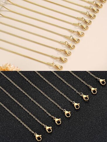14Pcs Stainless Steel Chain for Jewelry Making LUCKYPADS Gold Snake Chains and Cable Blank Necklace Chains Multipack for Necklace Making 18 Inches in Kuwait