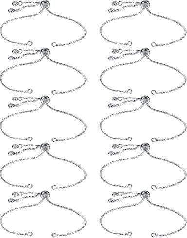 Sureio 10 Pieces Adjustable Slider Bracelet Chains Jewelry, Silver in Kuwait