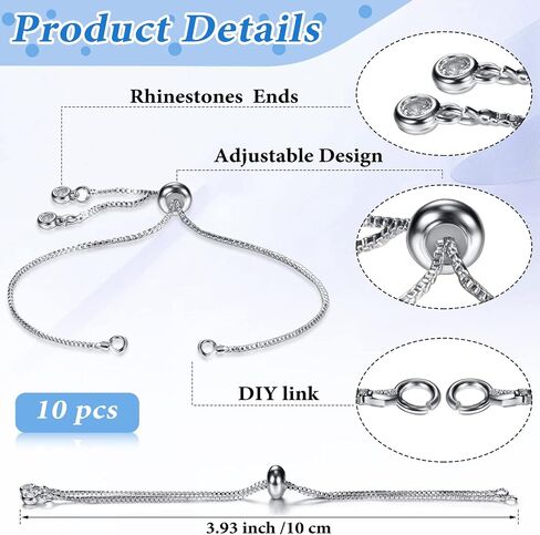 Sureio 10 Pieces Adjustable Slider Bracelet Chains Jewelry, Silver in Kuwait