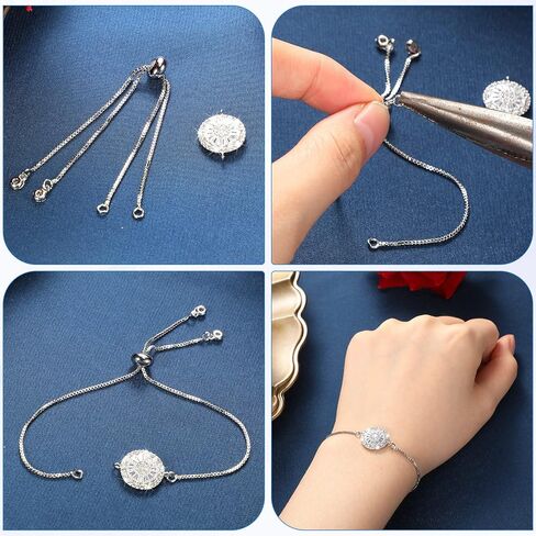 Sureio 10 Pieces Adjustable Slider Bracelet Chains Jewelry, Silver in Kuwait