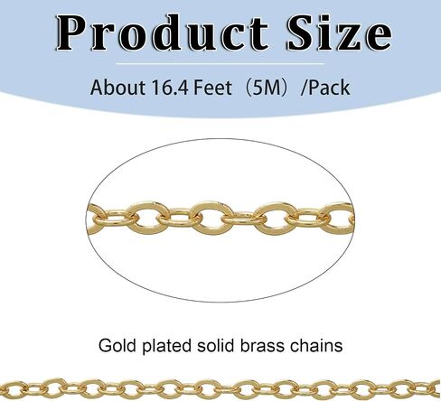 16.4 Feet Necklace Chains for Jewelry Making, Gold Plated Solid Brass Bulk for DIY Necklace Pendant Extender Link Supplies in Kuwait
