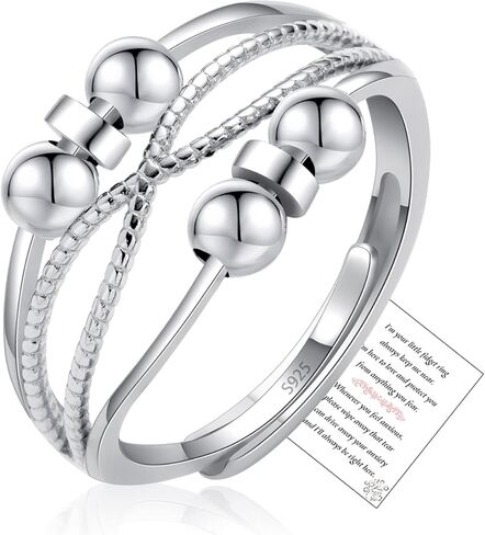 PRETOLE 925 Sterling Silver Anxiety Rings for Women, Adjustable Anti Anxiety Ring Spinner Fidget Ring for Daughter Granddaughter Stress Relief Rings in Kuwait
