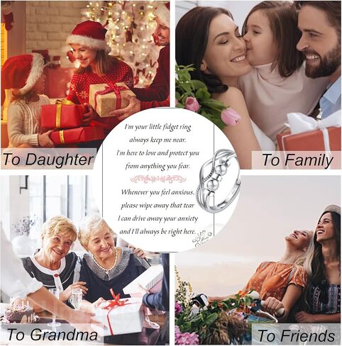 PRETOLE 925 Sterling Silver Anxiety Rings for Women, Adjustable Anti Anxiety Ring Spinner Fidget Ring for Daughter Granddaughter Stress Relief Rings in Kuwait