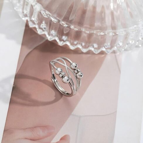 PRETOLE 925 Sterling Silver Anxiety Rings for Women, Adjustable Anti Anxiety Ring Spinner Fidget Ring for Daughter Granddaughter Stress Relief Rings in Kuwait