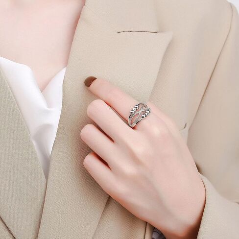 PRETOLE 925 Sterling Silver Anxiety Rings for Women, Adjustable Anti Anxiety Ring Spinner Fidget Ring for Daughter Granddaughter Stress Relief Rings in Kuwait