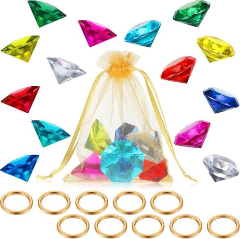 25 Pcs Acrylic Diamond Gem Jewelry Alloy Gold Round Ring Set Hedgehog Chaos Emerald Power Ring Halloween Party Favor Pirate Treasure Hunting Cake Decor with Gift Bag for Birthday Party Supplies in Kuwait