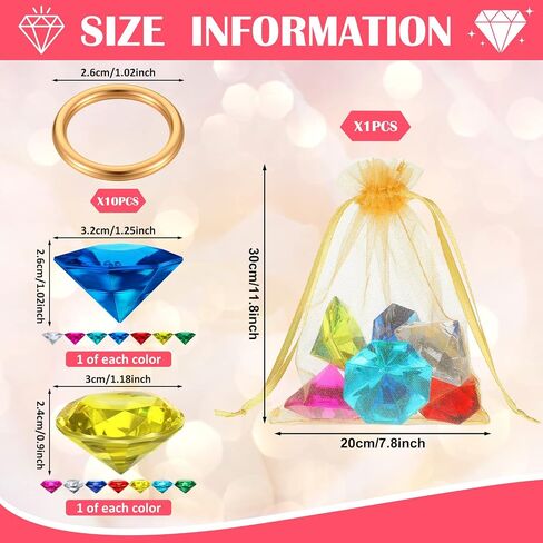 25 Pcs Acrylic Diamond Gem Jewelry Alloy Gold Round Ring Set Hedgehog Chaos Emerald Power Ring Halloween Party Favor Pirate Treasure Hunting Cake Decor with Gift Bag for Birthday Party Supplies in Kuwait
