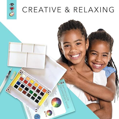 مجموعة ألوان مائية 24 من آيهارت آرت مع قلم فرشاة مائي في حقيبة سفر صغيرة بالألوان المائية من برايت سترايبس - مجموعة ممتازة للسفر بالألوان المائية in Kuwait