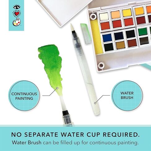 مجموعة ألوان مائية 24 من آيهارت آرت مع قلم فرشاة مائي في حقيبة سفر صغيرة بالألوان المائية من برايت سترايبس - مجموعة ممتازة للسفر بالألوان المائية in Kuwait