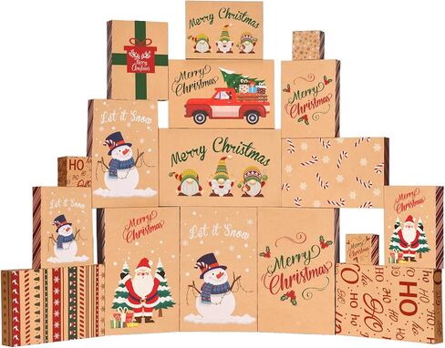 MOORAY 18 Pack Christmas Boxes for Gifts with Lids, Bulk Gift Boxes for Presents Decorative Shirt Box for Xmas Holiday - 3 Sizes and 10 Designs with Christmas Gift Tag Stickers in Kuwait