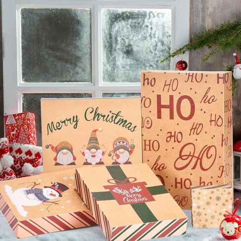 MOORAY 18 Pack Christmas Boxes for Gifts with Lids, Bulk Gift Boxes for Presents Decorative Shirt Box for Xmas Holiday - 3 Sizes and 10 Designs with Christmas Gift Tag Stickers in Kuwait