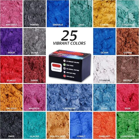 Mica Powder for Epoxy Resin (4.4oz/125g) 25 Colors with Spoon, (0.172oz/5g Each) Lip Gloss Pigment Powder Dye, Slime Colorant, Bath Bomb, Soap Making & Candles in Saudi Arabia