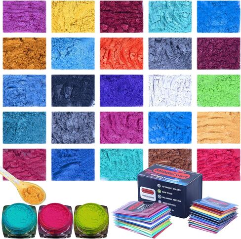 Mica Powder for Epoxy Resin (4.4oz/125g) 25 Colors with Spoon, (0.172oz/5g Each) Lip Gloss Pigment Powder Dye, Slime Colorant, Bath Bomb, Soap Making & Candles in Saudi Arabia