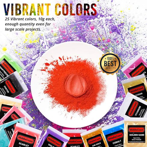 Mica Powder for Epoxy Resin (4.4oz/125g) 25 Colors with Spoon, (0.172oz/5g Each) Lip Gloss Pigment Powder Dye, Slime Colorant, Bath Bomb, Soap Making & Candles in Saudi Arabia