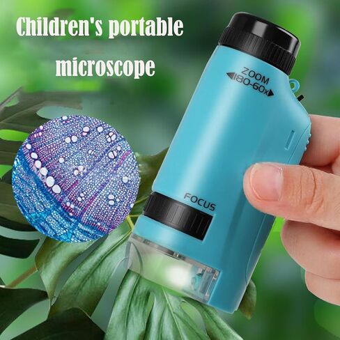 Minilabsters Miniscope Kids، مجهر محمول، مجهر محمول 60x-180x، مجهر جيب مضاء LED للتجربة العلمية، الطلاب، الأطفال (أزرق) in Kuwait