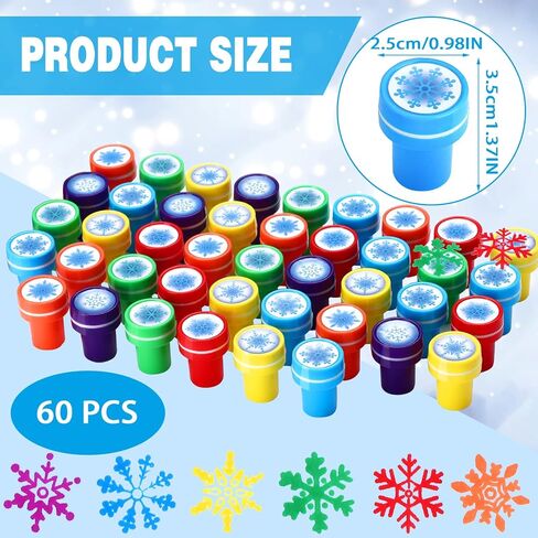 60 Pieces Winter Snowflake Stamps Rubber Frozen Stamps for Kids Assorted Colored Snowflake Stampers for Card Making Christmas Frozen Party Favors (Dark Blue, Light Blue) in Kuwait