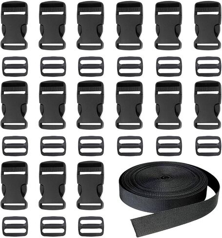 Buckles Strap 1 Inch: 16 PCS Side Release Buckle Plastic Clip, 6 Yard Nylon Webbing Straps, 16 PCS Tri-glide Slide Clip for DIY Making Luggage Strap, Nylon Webbing Straps, Pet Collar Backpack Repair in Kuwait