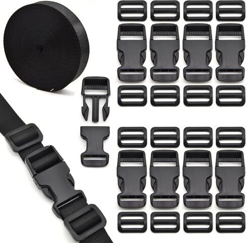 1 inch Buckles Straps Set with 10 Yards Nylon Webbing Strap,10 pcs Quick Side Release Plastic Buckle, 20 pcs Tri-glide Slide Clip for Luggage Strap, Backpack Replacement (Army Green) in Kuwait