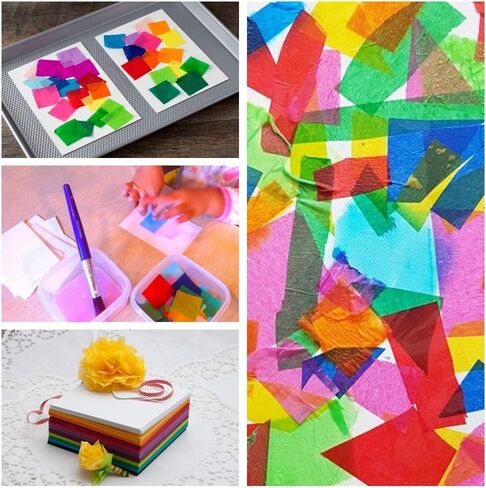 exquiss 2400 ورقة مناديل ورقية مربعة 3 بوصة مجمعة 24 لونًا للفن الورقية الحرفية Scrunch Art Kids Craft DIY Craft Tracing سكرابوكينغ الزينة جدارية قوس قزح اللوازم المدرسية in Kuwait