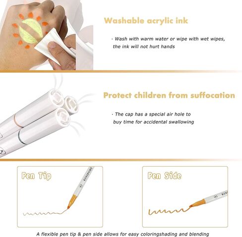 أقلام طلاء كينسبوري قابلة للغسل، 48 لونًا من أقلام تحديد الأكريليك، أقلام رسم تلوين فنية يدوية الصنع مع صندوق هدايا مبتكر للأطفال - وردي in Kuwait