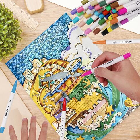 أقلام طلاء كينسبوري قابلة للغسل، 48 لونًا من أقلام تحديد الأكريليك، أقلام رسم تلوين فنية يدوية الصنع مع صندوق هدايا مبتكر للأطفال - وردي in Kuwait