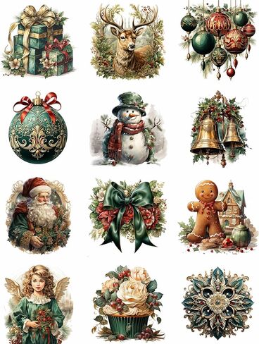 ورق ارز التوت بتصميم فينتاج للكريسماس، 8 × 10.5 انش - 6 صفحات ورقية مطبوعة فريدة من نوعها 30 غرام لكل متر مربع، الياف مرئية للحرف اليدوية والوسائط المختلطة والفن الكولاج in Kuwait