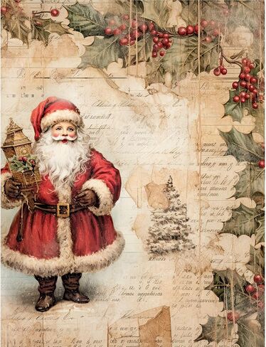 ورق ارز التوت بتصميم فينتاج للكريسماس، 8 × 10.5 انش - 6 صفحات ورقية مطبوعة فريدة من نوعها 30 غرام لكل متر مربع، الياف مرئية للحرف اليدوية والوسائط المختلطة والفن الكولاج in Kuwait