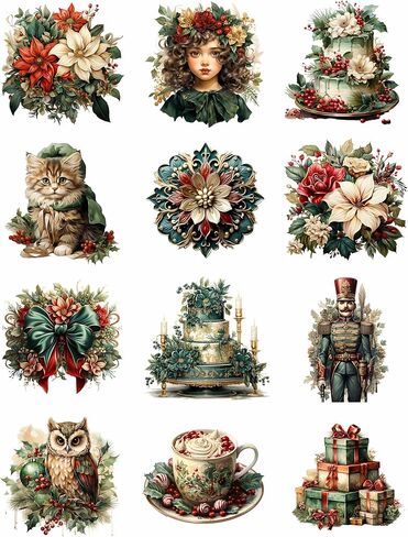 ورق ارز التوت بتصميم فينتاج للكريسماس، 8 × 10.5 انش - 6 صفحات ورقية مطبوعة فريدة من نوعها 30 غرام لكل متر مربع، الياف مرئية للحرف اليدوية والوسائط المختلطة والفن الكولاج in Kuwait