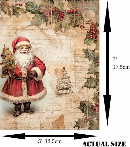 ورق ارز التوت بتصميم فينتاج للكريسماس، 8 × 10.5 انش - 6 صفحات ورقية مطبوعة فريدة من نوعها 30 غرام لكل متر مربع، الياف مرئية للحرف اليدوية والوسائط المختلطة والفن الكولاج in Kuwait