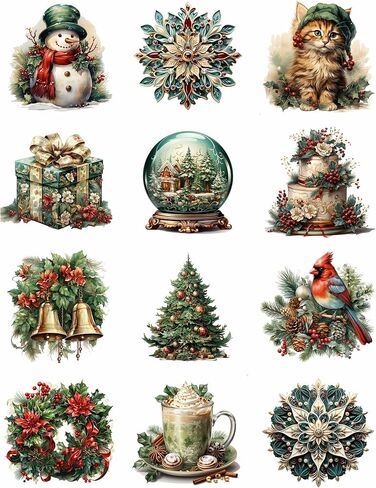 ورق ارز التوت بتصميم فينتاج للكريسماس، 8 × 10.5 انش - 6 صفحات ورقية مطبوعة فريدة من نوعها 30 غرام لكل متر مربع، الياف مرئية للحرف اليدوية والوسائط المختلطة والفن الكولاج in Kuwait