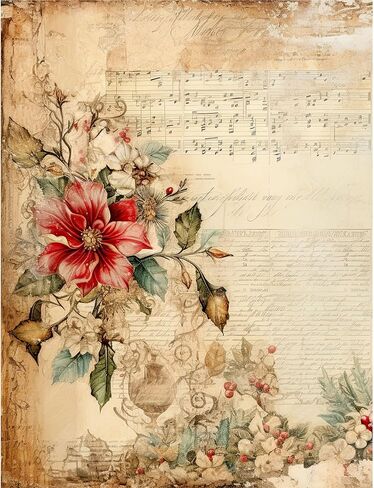 ورق ارز التوت بتصميم فينتاج للكريسماس، 8 × 10.5 انش - 6 صفحات ورقية مطبوعة فريدة من نوعها 30 غرام لكل متر مربع، الياف مرئية للحرف اليدوية والوسائط المختلطة والفن الكولاج in Kuwait