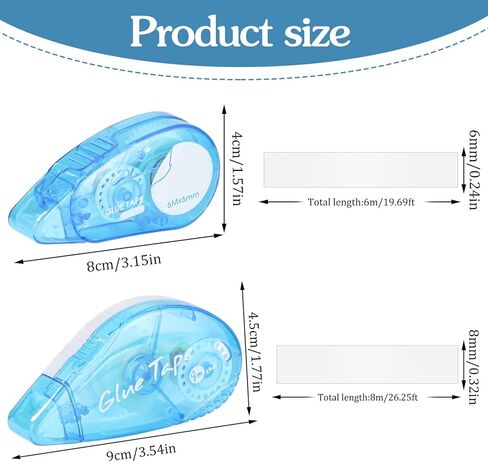 6 قطع بكرة شريط سكرابوكينغ مزدوجة الجوانب، شريط لاصق مزدوج الجوانب شريط لاصق شريط دوار للحرف اليدوية لوازم سجل القصاصات لتغليف الهدايا (0.32 بوصة × 26 قدم؛ 0.24 بوصة × 20 قدم) in Kuwait