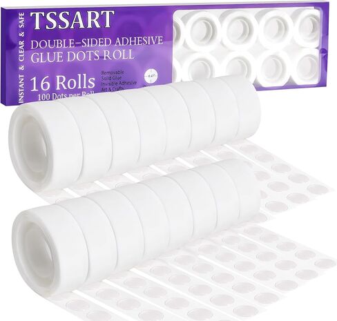 TSSART 1600 قطعة من النقاط اللاصقة مزدوجة الجوانب - شريط نقاط لاصق شفاف قابل للإزالة، 16 لفة ملصقات نقاط مزدوجة الجوانب للحرف اليدوية وتزيين الحفلات in Kuwait