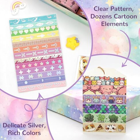 WAPETASHI 50 Rolls Washi Tape Set, Silver Cute Washi Tape for Scrapbooking, Bullet Journal, Planner, Gift, Rainbow Masking Decorative Tape for Kids in Kuwait