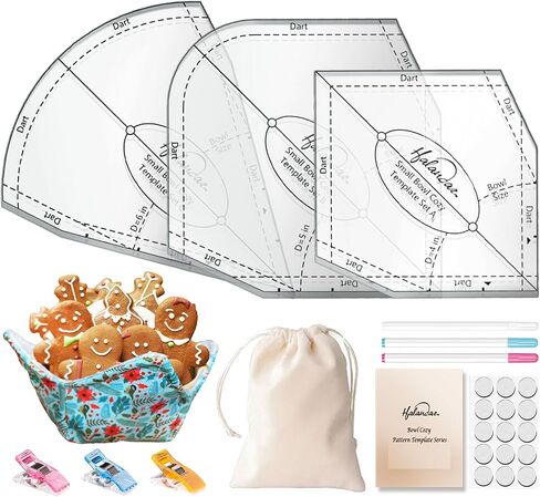 مجموعة مسطرة قطع قالب مريح من هالاندار، 3 قطع 8/10/12 بوصة من الأكريليك، قالب مسطرة خياطة اللحف مع تعليمات، 3 قلم قابل للذوبان في الماء، 15 حصيرًا غير قابل للانزلاق، 3 مقاطع لرف وعاء الطعام in Kuwait