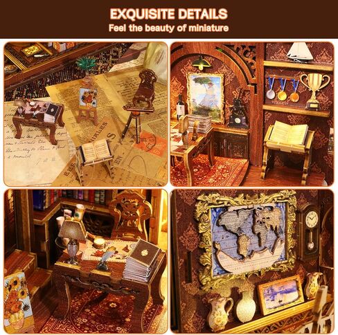 Losbenco Book Nook Kit, DIY Dollhouse Booknook Bookshelf Insert Decor Alley, DIY Book Nook Miniature Kit with Lights, 3D Wooden Puzzle Decorative Bookend Miniature Model Kits for Kids/Adults in Kuwait