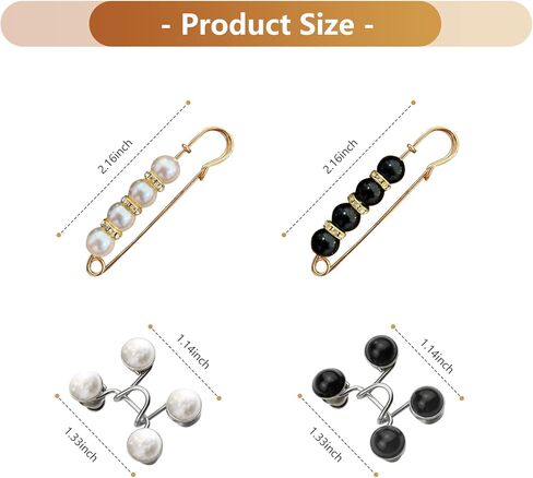 6 Pcs Pant Waist Tightener Reusable Waist Button Tightener Adjuster Jean Clips Pin Pearl Waist Brooch for Loose Jeans Clothing Dresses Women Instant Fit Button No Sewing Decoration Accessories in Kuwait
