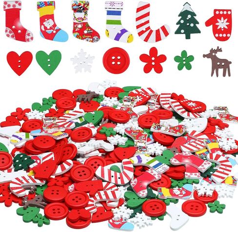 300 Pieces Christmas Wooden Buttons Cute Sewing Buttons Colorful Art Craft Buttons for Handmade Project, Mixed Sizes and Styles in Saudi Arabia
