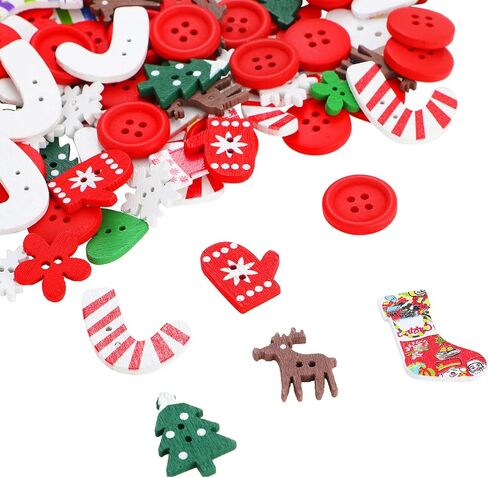 300 Pieces Christmas Wooden Buttons Cute Sewing Buttons Colorful Art Craft Buttons for Handmade Project, Mixed Sizes and Styles in Saudi Arabia
