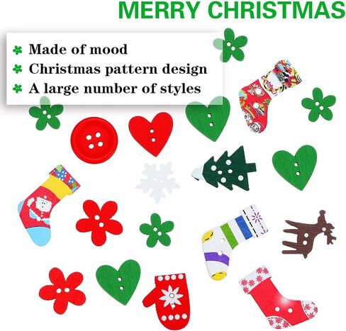 300 Pieces Christmas Wooden Buttons Cute Sewing Buttons Colorful Art Craft Buttons for Handmade Project, Mixed Sizes and Styles in Saudi Arabia